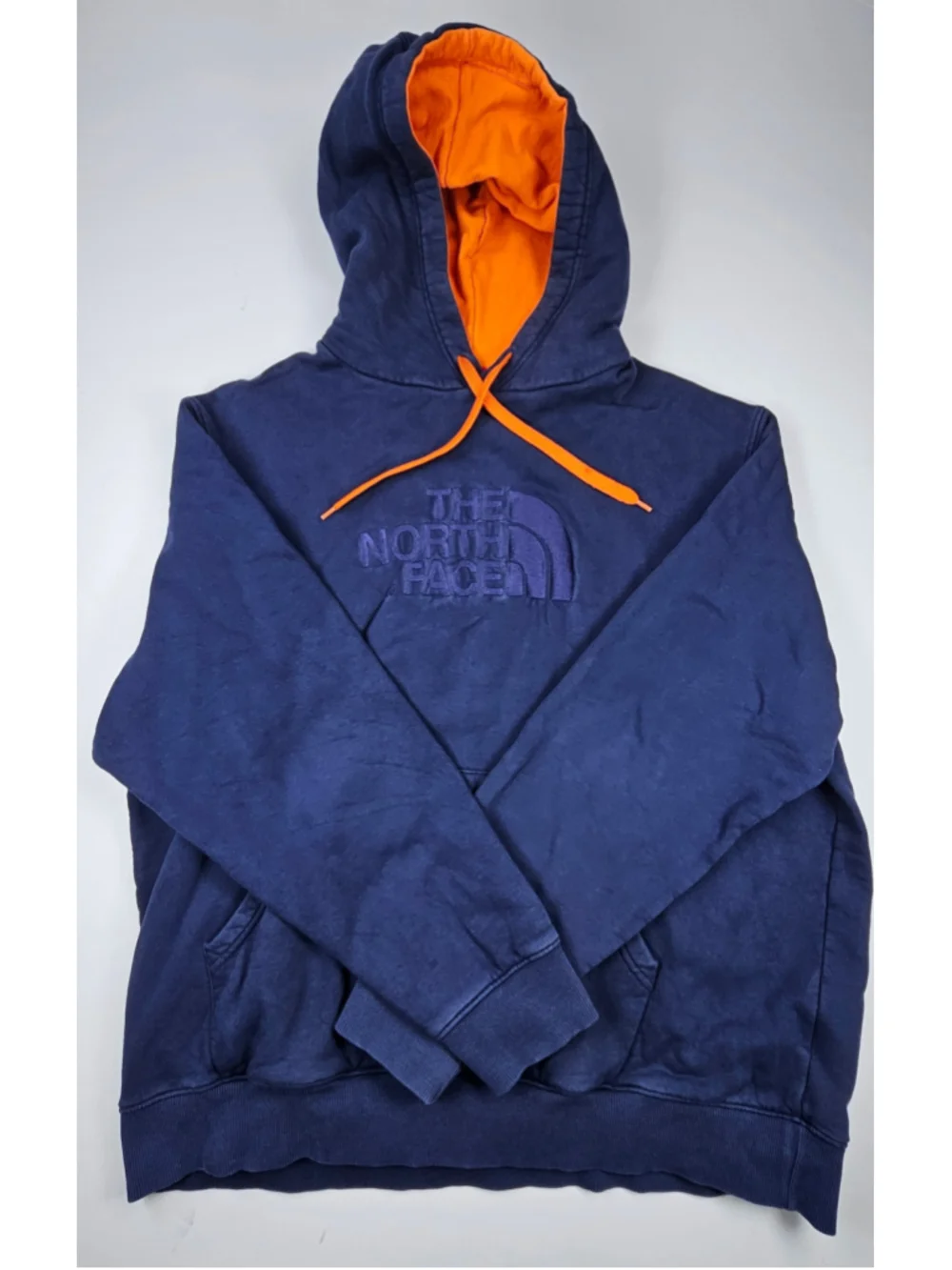 The North Face Men’s Navy Blue Orange Lined Embroidered Logo Hoodie XL